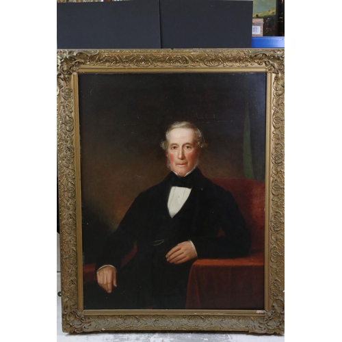 558 - Large 19th century Oil Painting Portrait on Canvas, Study of a Half Length Seated Gentlenman,85cm x ... 