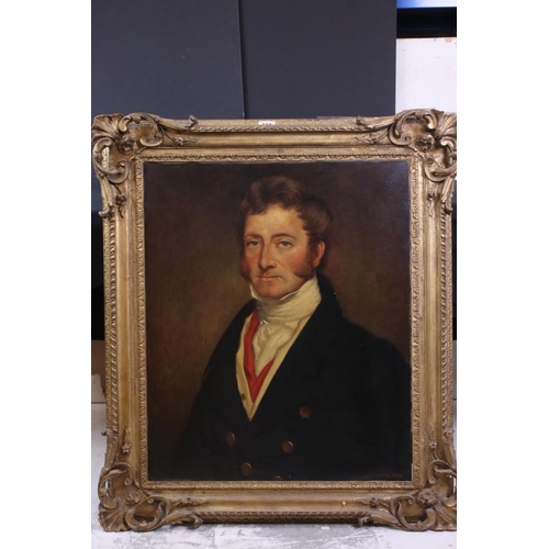 559 - 19th century Oil Painting Portrait on Canvas, Head and Shoulders Portrait of a Gentleman wearing a w... 