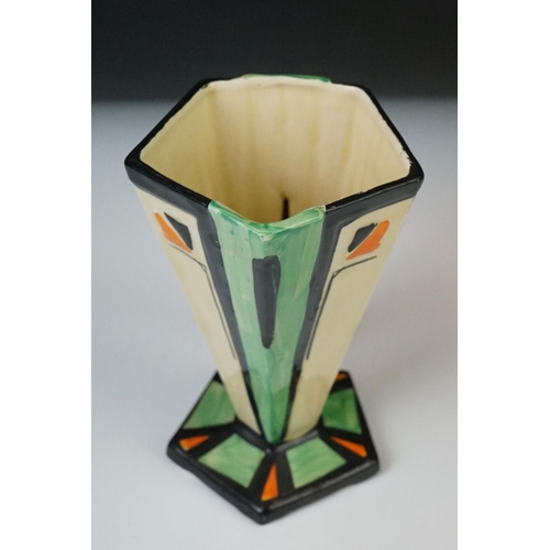 11 - Four Myott, Son & Co hand painted Art Deco jug vases, decorated with floral, foliate and geometric d... 