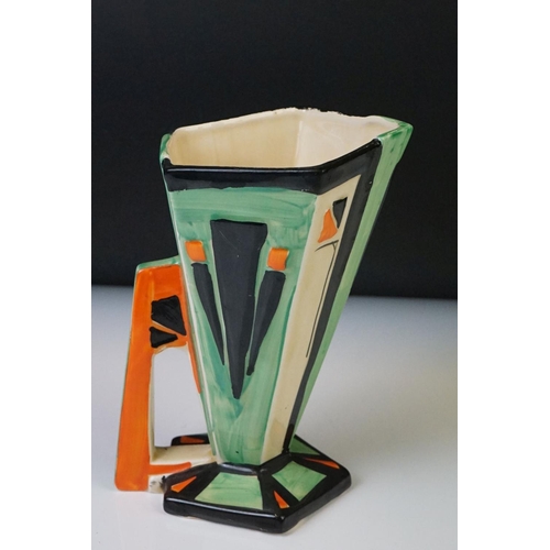 11 - Four Myott, Son & Co hand painted Art Deco jug vases, decorated with floral, foliate and geometric d... 