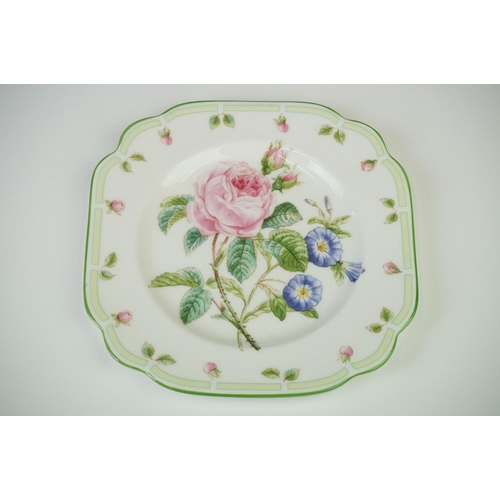 12 - Set of six Royal Albert ' Botanical Teas ' sandwich plates, with floral decoration on a white ground... 