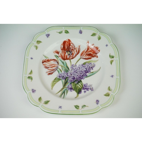 12 - Set of six Royal Albert ' Botanical Teas ' sandwich plates, with floral decoration on a white ground... 