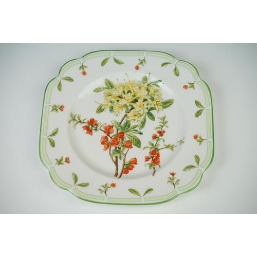 12 - Set of six Royal Albert ' Botanical Teas ' sandwich plates, with floral decoration on a white ground... 