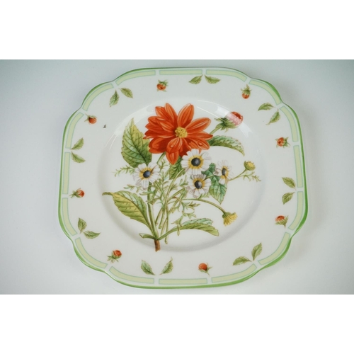 12 - Set of six Royal Albert ' Botanical Teas ' sandwich plates, with floral decoration on a white ground... 