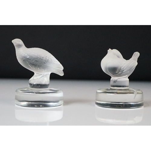 21 - Lalique France - Boxed Set of six birds and fish glass menu holders, circa 1950s, to include a koi c... 