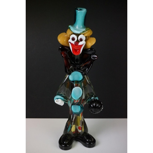 26 - Group of 20th century art glass to include Murano and Mdina, featuring a Murano clown figure, 37cm h... 