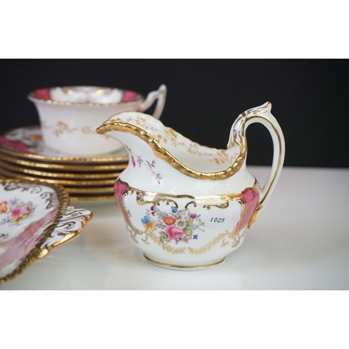 29 - Coalport Pink Batwing Tea Set, circa 1891-1919, to include six teacups & saucers, 6 tea plates, a mi... 