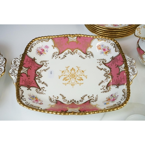 29 - Coalport Pink Batwing Tea Set, circa 1891-1919, to include six teacups & saucers, 6 tea plates, a mi... 