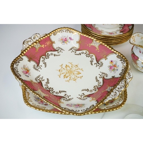 29 - Coalport Pink Batwing Tea Set, circa 1891-1919, to include six teacups & saucers, 6 tea plates, a mi... 