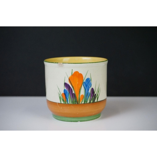 31 - Clarice Cliff - Bizarre range ' Crocus ' pattern sugar bowl and ribbed honey jar (lacking cover), an... 