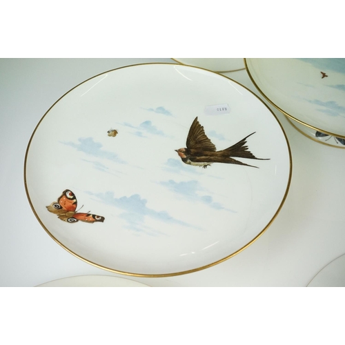 32 - Mintons porcelain bird & butterfly transfer decorated dessert set to include three tazzas and seven ... 