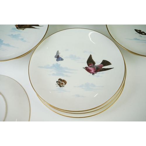 32 - Mintons porcelain bird & butterfly transfer decorated dessert set to include three tazzas and seven ... 