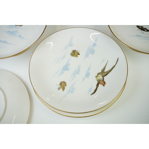 32 - Mintons porcelain bird & butterfly transfer decorated dessert set to include three tazzas and seven ... 