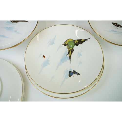 32 - Mintons porcelain bird & butterfly transfer decorated dessert set to include three tazzas and seven ... 