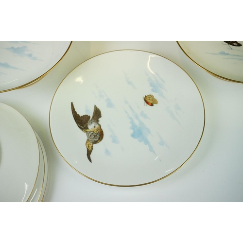 32 - Mintons porcelain bird & butterfly transfer decorated dessert set to include three tazzas and seven ... 