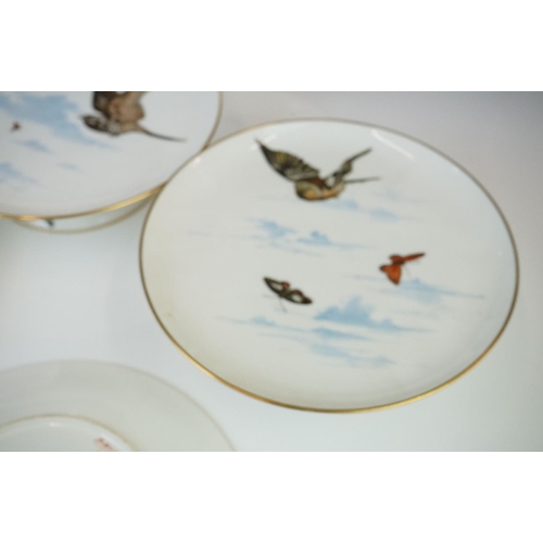 32 - Mintons porcelain bird & butterfly transfer decorated dessert set to include three tazzas and seven ... 