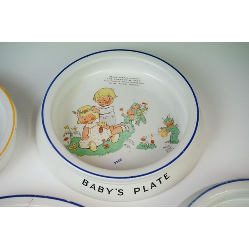 34 - Four Shelly ' Mabel Lucie Attwell ' design porcelain baby's plates (1 a/f), printed maker's marks to... 