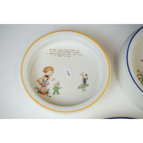 34 - Four Shelly ' Mabel Lucie Attwell ' design porcelain baby's plates (1 a/f), printed maker's marks to... 