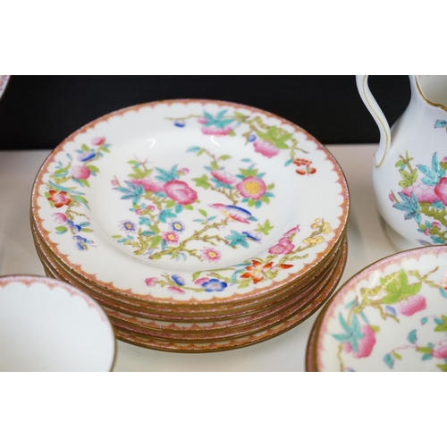 41 - Mintons porcelain tea service decorated with songbirds amongst peonies, to include 6 teacups & sauce... 