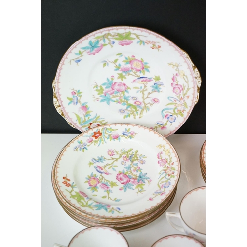 41 - Mintons porcelain tea service decorated with songbirds amongst peonies, to include 6 teacups & sauce... 