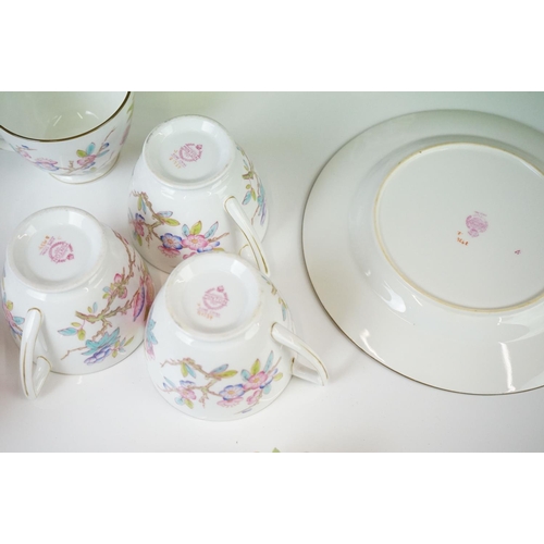 41 - Mintons porcelain tea service decorated with songbirds amongst peonies, to include 6 teacups & sauce... 