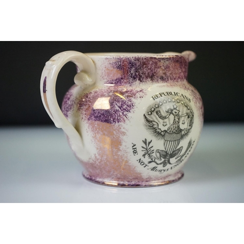 45 - American George Washington ceramic pink lustre jug, in the Sunderland Manner, with transfer printed ... 