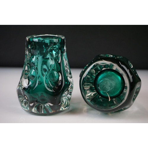 48 - Two 1970s Liskeard (School of Whitefriars) Knobbly range vases cased in clear crystal over a green i... 