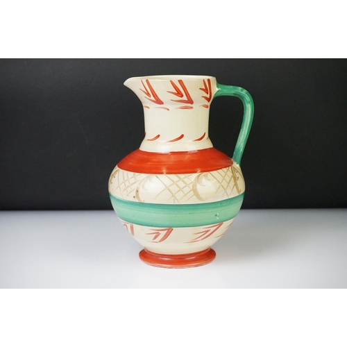 5 - Five Myott, Son & Co hand painted Art Deco jugs, decorated with floral, foliate and geometric design... 