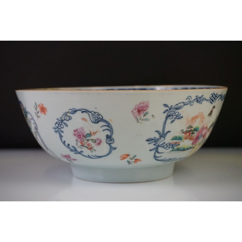 50 - Chinese porcelain Famille Rose circular bowl, decorated with figural panels surrounded by scrolling ... 