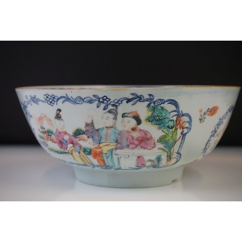 50 - Chinese porcelain Famille Rose circular bowl, decorated with figural panels surrounded by scrolling ... 