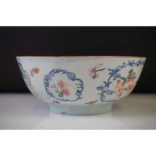 50 - Chinese porcelain Famille Rose circular bowl, decorated with figural panels surrounded by scrolling ... 