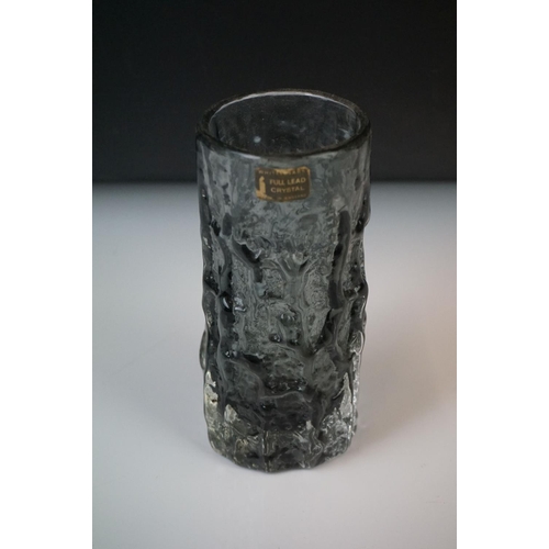 51 - Whitefriars Smoky Grey Textured Bark cylindrical vase, pattern no. 9690, with original paper label, ... 