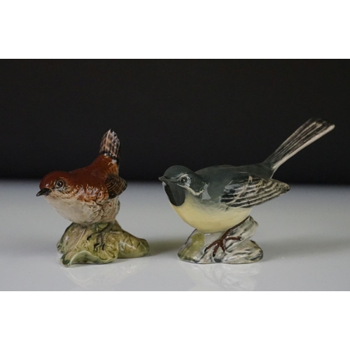 54 - Four Beswick porcelain bird figures to include Grey Wagtail (1041), Wren (993), Whitethroat (2106) a... 