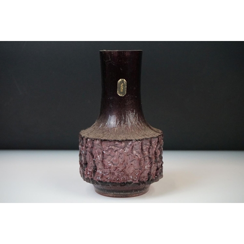 6 - Geoffrey Baxter Whitefriars Textured range Mallet vase, pattern number 9818, in Aubergine, with orig... 