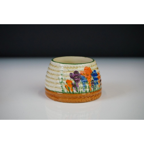 66 - Clarice Cliff - Bizarre ' Crocus ' pattern honey pot (lacking lid) together with a Clarice Cliff New... 