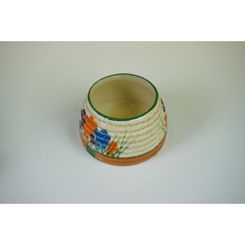 66 - Clarice Cliff - Bizarre ' Crocus ' pattern honey pot (lacking lid) together with a Clarice Cliff New... 