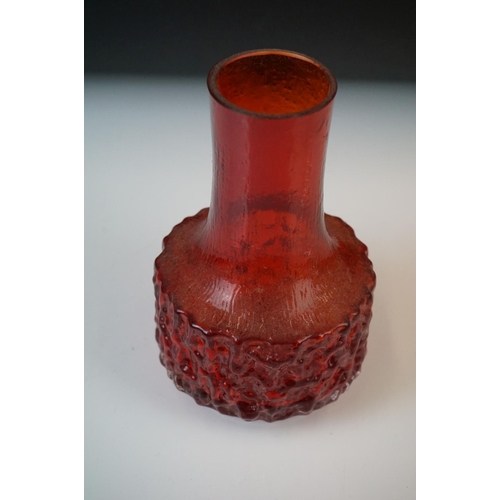 68 - Geoffrey Baxter Whitefriars Textured range Mallet vase, pattern number 9818, in Ruby Red, height 18c... 