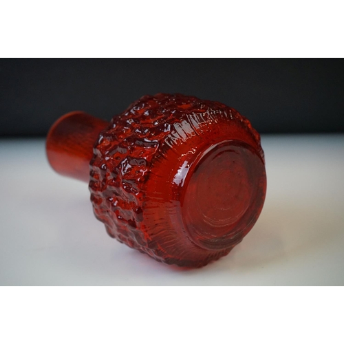 68 - Geoffrey Baxter Whitefriars Textured range Mallet vase, pattern number 9818, in Ruby Red, height 18c... 