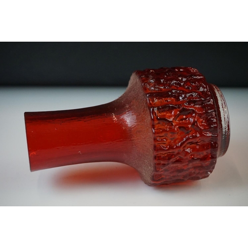 68 - Geoffrey Baxter Whitefriars Textured range Mallet vase, pattern number 9818, in Ruby Red, height 18c... 