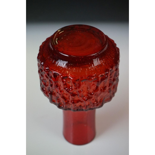 68 - Geoffrey Baxter Whitefriars Textured range Mallet vase, pattern number 9818, in Ruby Red, height 18c... 