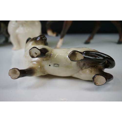 79 - 11 Beswick porcelain animal figures to include a brown matt horse, Siamese cat (with paper label), s... 