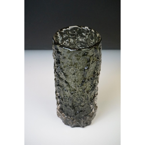 8 - Whitefriars Smoky Grey Textured Bark cylindrical vase, pattern no. 9690, 18.5cm high