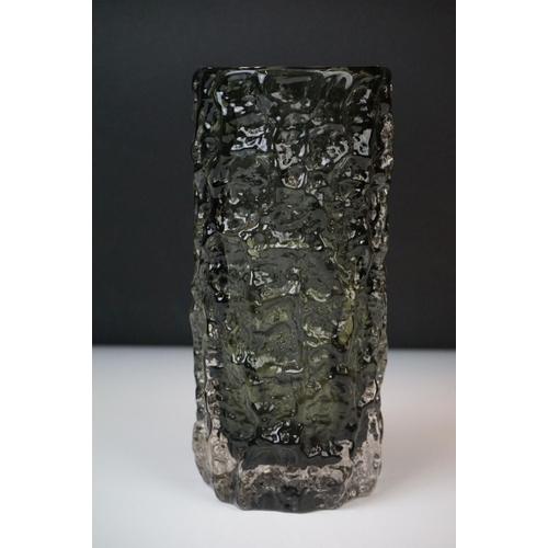 8 - Whitefriars Smoky Grey Textured Bark cylindrical vase, pattern no. 9690, 18.5cm high