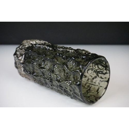 8 - Whitefriars Smoky Grey Textured Bark cylindrical vase, pattern no. 9690, 18.5cm high