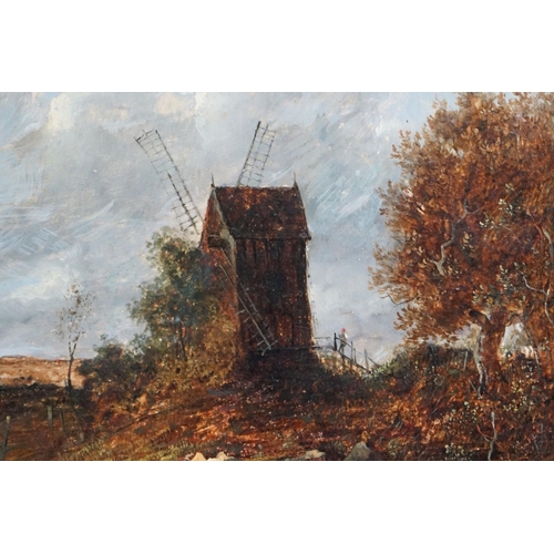 105 - Patrick Nasmyth (1787-1831) Oil on Board of a Figure on a Country Path, Windmill Nearby, signed and ... 