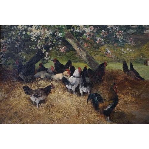 113 - Oil Painting on Canvas of Chickens and Ducks in a Landscape, indistinctly signed lower left Dufresne... 