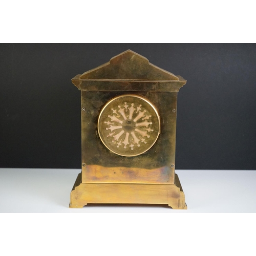 114 - Brass and Cloisonné enamel mantel clock with a French movement, Arabic numerals on a brass dial, a b... 