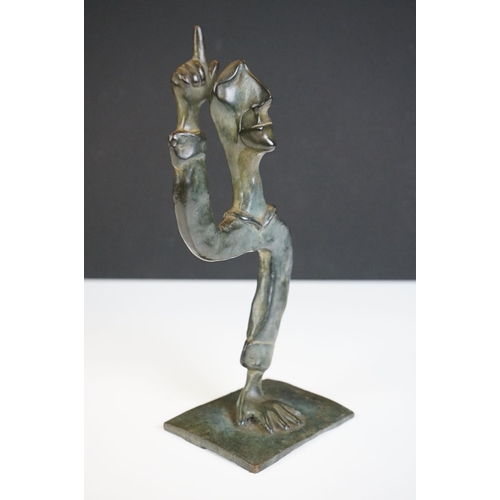 116 - Israeli bronzed metal sculpture of a stylised figure balancing on one hand, signed and dated 1989, 2... 