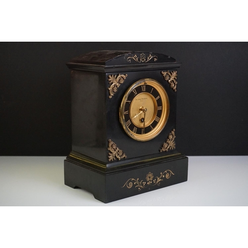 118 - Edwardian slate mantel clock, the gilt and black dial with Roman numerals, signed Sir John Bennett P... 