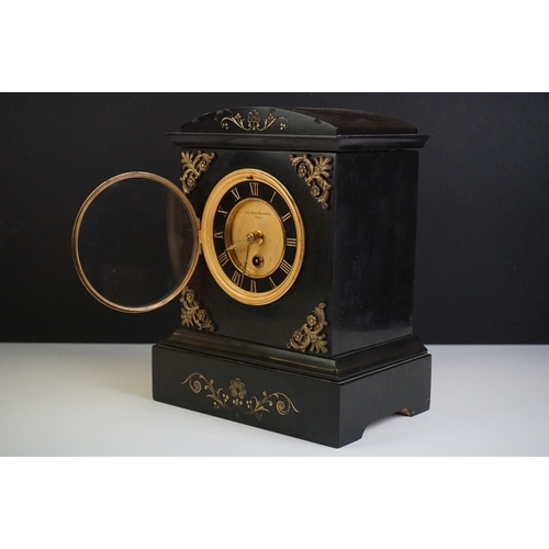 118 - Edwardian slate mantel clock, the gilt and black dial with Roman numerals, signed Sir John Bennett P... 